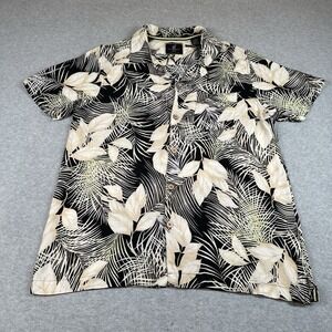Caribbean Joe Hawaiian Aloha Shirt Mens M Black Ivory‎ Palms 100% Rayon